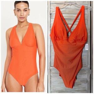 Old Navy one piece swimsuit orange plunge neckline XL NWT Criss Cross tie back